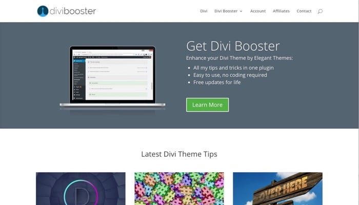 Homepage des Divi Booster Plugins