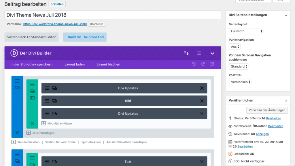 Der neue Divi Backend Builder und WordPress 5.0 mit Block Editor